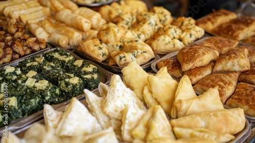 Large collection of diverse savory pastries and appetizers.