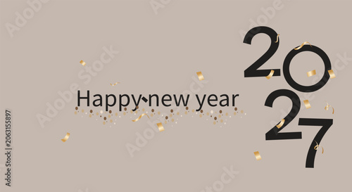 Canvastavla Happy new year 2027, celebration greeting card, new year card Gold text effect f