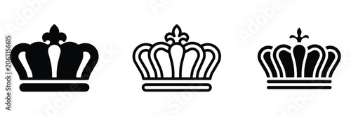 Fényképezés Three Different Royal Crown Logos or Icons in Black and White for Royalty and Lu