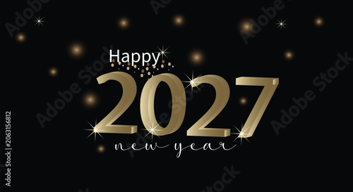 Canvastavla Happy new year 2027, celebration greeting card, new year card Gold text effect f