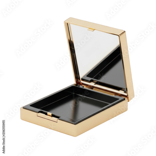 Empty gold makeup compact case with an open mirror