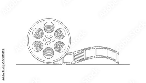 Film reel with movie film strip illustration