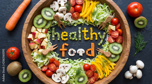 Colorful Healthy Food Bowl with Fresh Ingredients and Vibrant Vegetables on Dark Surface