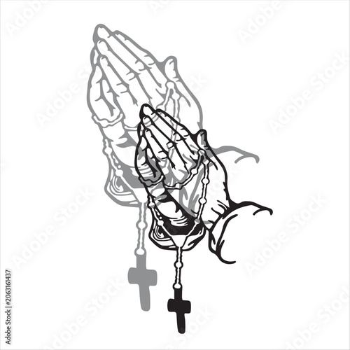 praying hands with rosary cross vector illustration