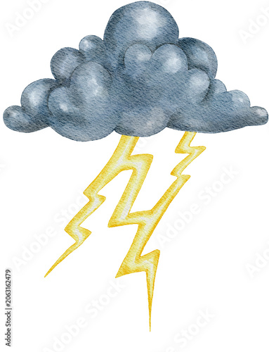 Quadro su tela Black Thunderstorm cloud with thunderclap