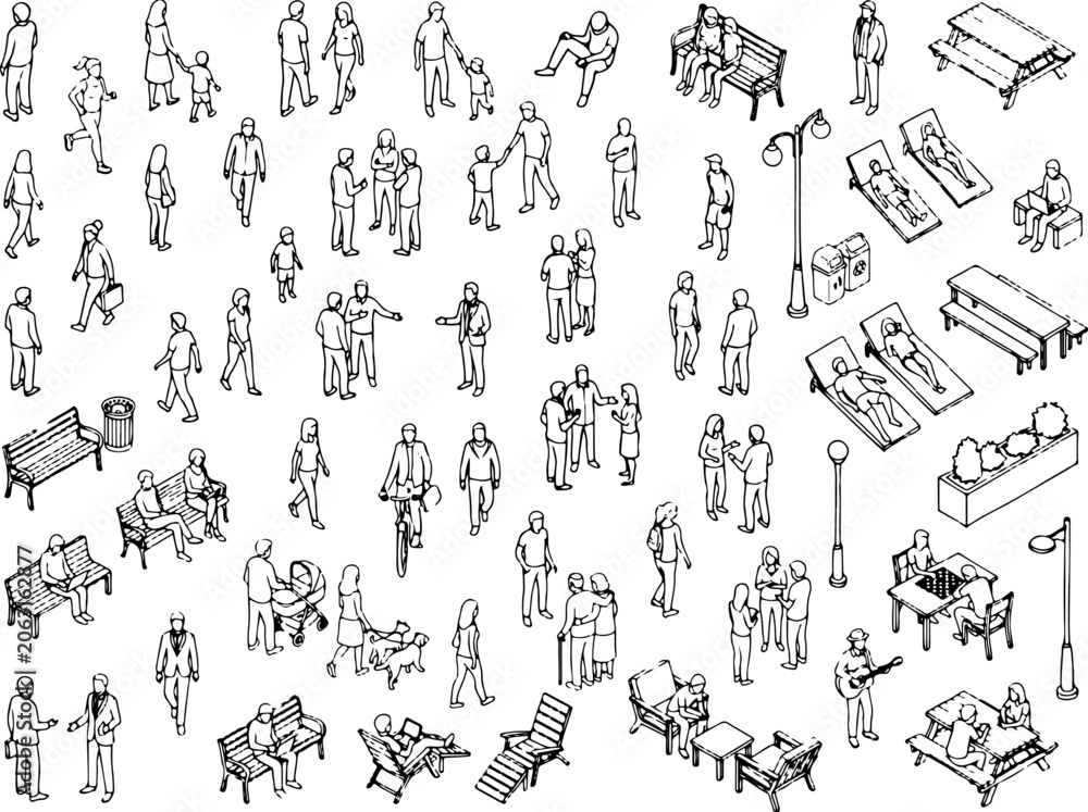 Obraz premium Architectural Top View Human Figures Vector Collection