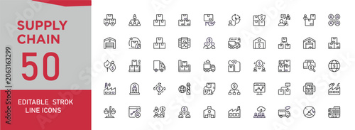Принти на полотні Supply chain and logistics icon set editable line icons vector illustration