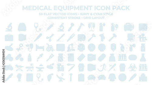 Medical equipment icon sheet for health care professionals