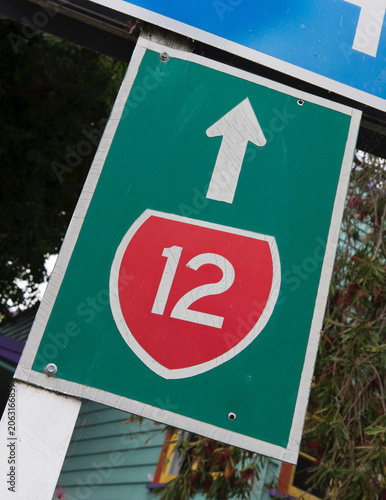 Roadsign Highway 12 near Rawena New Zealand. Northland