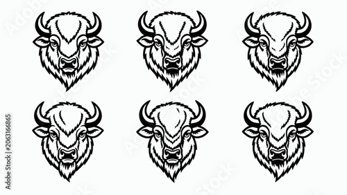 Tableau sur toile Bison Head Icons Set