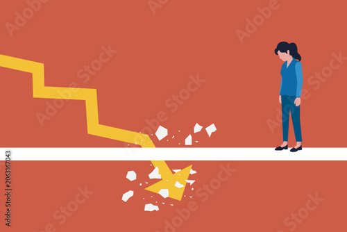 Obraz na plátně Financial crisis, recession, depression vector concept with downward graph
