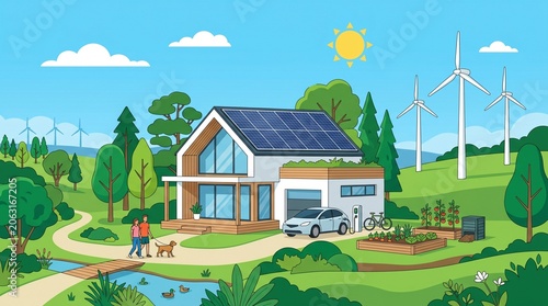 country house with solar panels