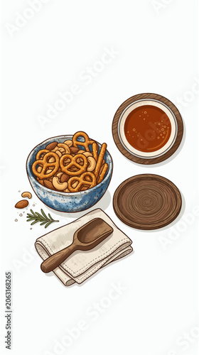 Top view beer and snack pairing with rich textures and balanced composition, world beer day