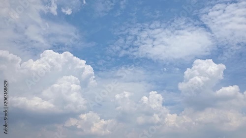 Cloudscape, Timelapse of Dramatic Blue Sky with Fluffy White Cumulus Clouds for Nature Background and Banner Design