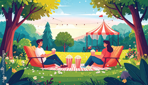 Man and woman sitting on chairs.