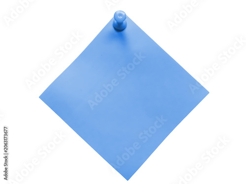 Blue sticky note pinned to the wall isolated on transparent background