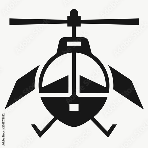 Simplified black and white helicopter illustration perfect for transportation and aviation concepts