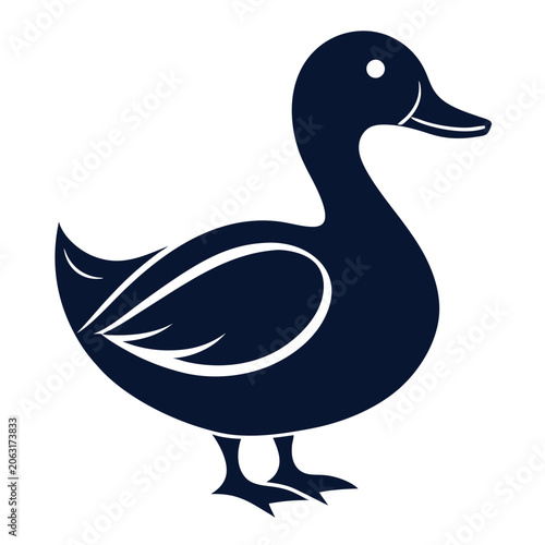 Simple vector illustration of a duck in dark blue isolated on a white background
