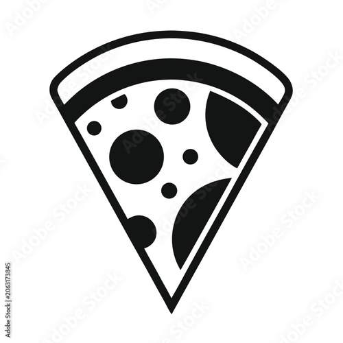 Simplified black and white slice of pizza with simple design and isolated background
