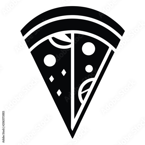 Sleek and modern black and white vector illustration of a pizza slice icon design
