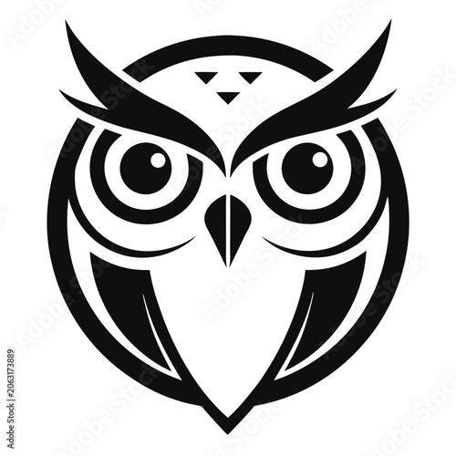Striking black and white owl illustration suitable for logo design and decorative purposes