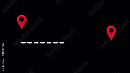 Straight Dashed Line Connecting Two  Location Red Pins GPS Navigation 4K Animation