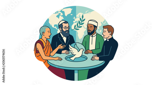 Fotografie Interfaith Dialogue: Diverse Religions Meet for Global Peace and Understanding