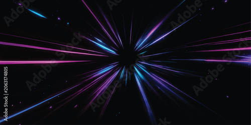 Quadro em tela Abstract background featuring hyperspace light speed warp effect in purple and b