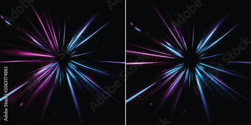 Fényképezés Split screen abstract background with dual light speed warp effect hyperspace ab