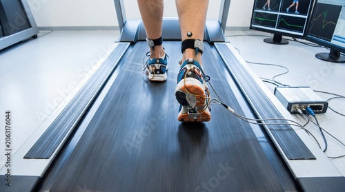 Gait analysis with sensors on runner's feet on treadmill