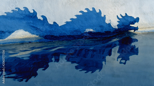 Dragon Boat Festival Dragon Boat Reflection Minimal Poster, Abstract Golden Boat Line On Indigo Water, Large Negative Space Zen Frame, Commercial Material For Outdoor Luxury Co-brand