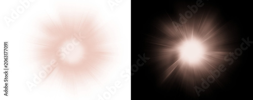 Obraz na płótnie Glowing light burst with rays on white and black backgrounds for design isolated