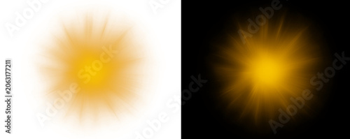 Foto Two yellow sunburst effects on white and black backgrounds for design isolated o