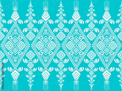 Turquoise Thai Textile Pattern, Traditional Woven Fabric Design with Geometric Motifs for Fashion, Home Decor, Fabric Prints and Creative Textile Projects