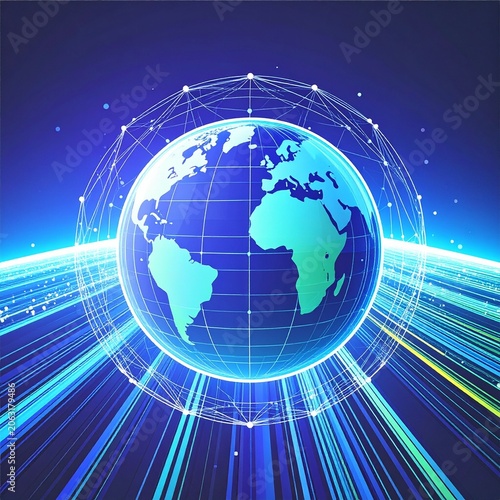 creative concept of data streams connecting earth