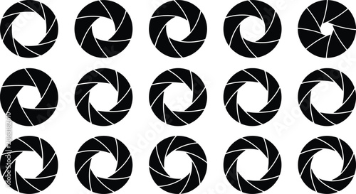 Cuadro en lienzo Grid of black camera aperture diaphragm icons on a white background lens photogr