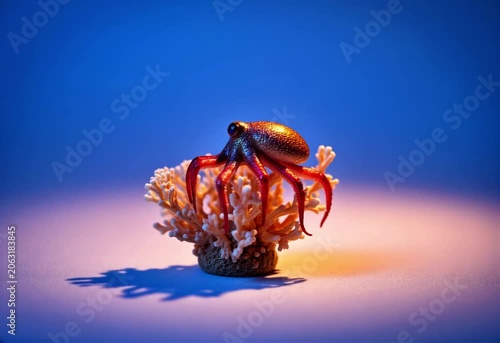 Underwater Coral Reef with Vibrant Octopus in Blue Ocean Twilight