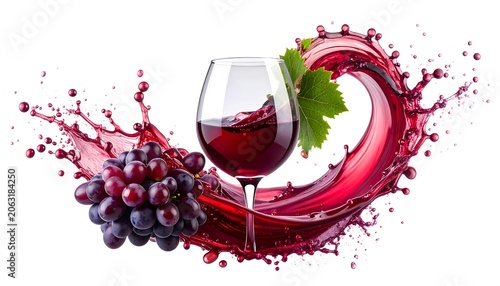 Red wine splash and grapes