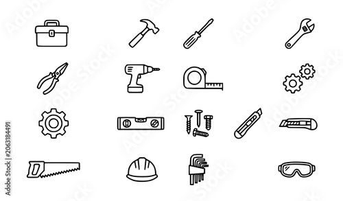 Fotografija Workshop tools and gears vector icon collection repair and engineering symbols