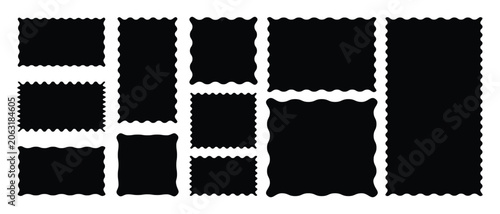 Geometric zig zag wavy stickers. Zig zag square shape collection. set wavy edge frames. vector illustration.