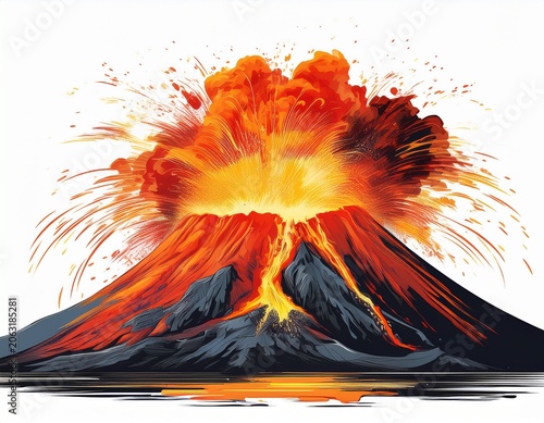 erupting volcano isolated on white created with generative ai