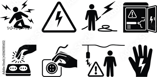 Electrical Hazard Warning Symbols Person Shocked Electricity Danger Sign and Hand Plugged In Keywords: electrical hazard, danger