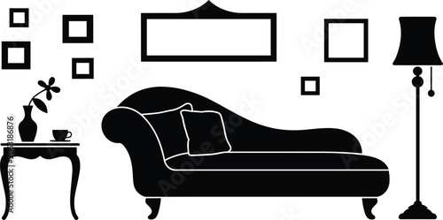 Foto Silhouette of a Chaise Lounge with Decorative Elements and Furniture sofa couch