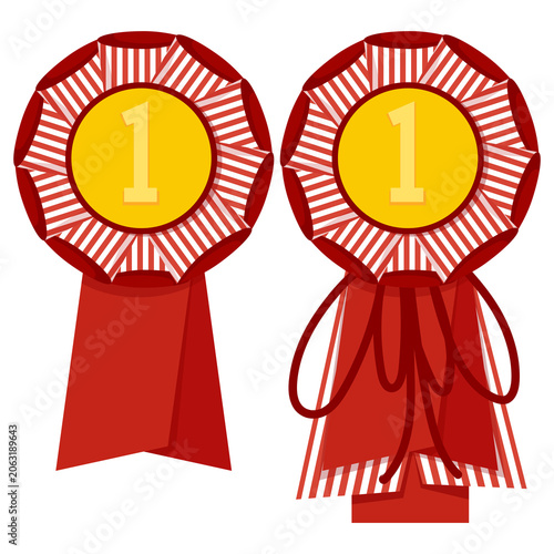 Set of Two Red Winner Rosettes with Number One for Hobby Horsing Competition