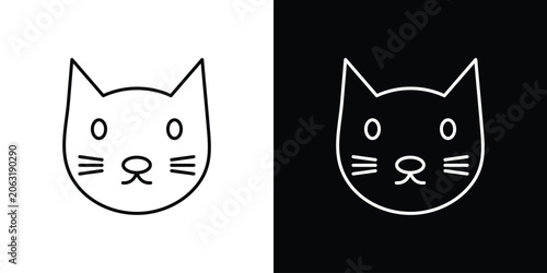 Cat icon symbol black illustration set. line and flat designs