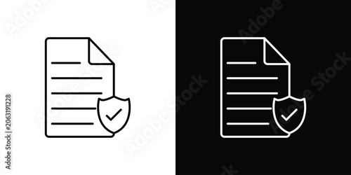 Insurance policy icon symbol black illustration set. line and flat designs