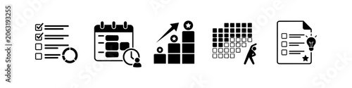 Foto Set of productivity and self-improvement icons for planning, goal tracking, time management, and habit formation