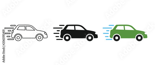 Three colorful cars moving with speed motion lines illustration
