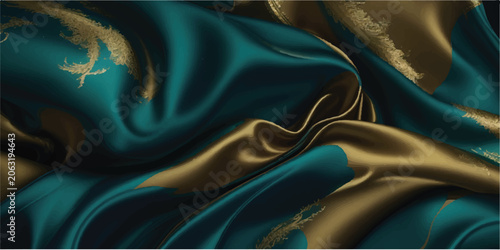 Obraz na plátně Luxurious teal satin fabric, flowing folds, shimmering texture, silky smooth sur