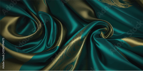 Photos Luxurious teal satin fabric, flowing folds, shimmering texture, silky smooth sur